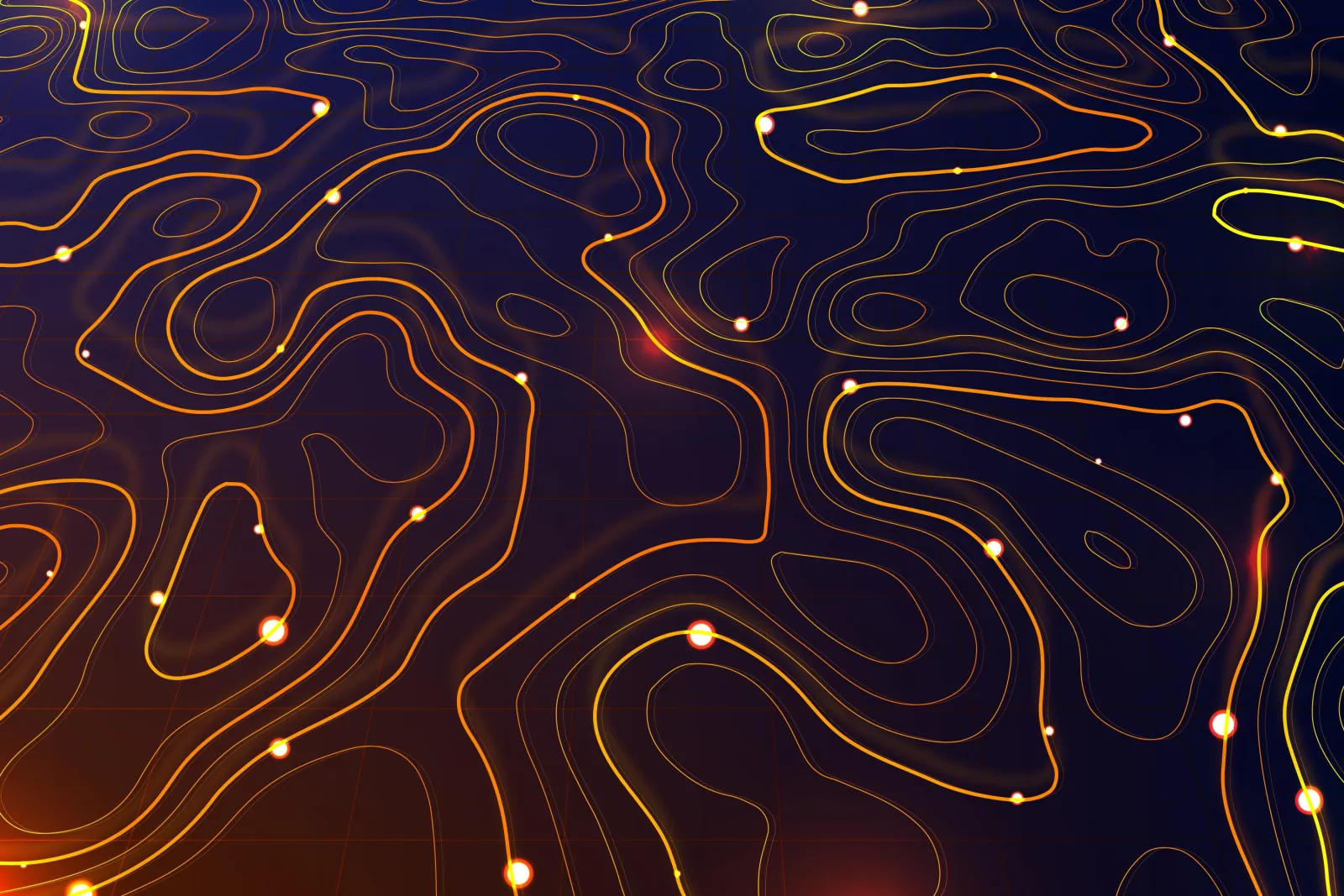 Contour map lines and data points over terrain